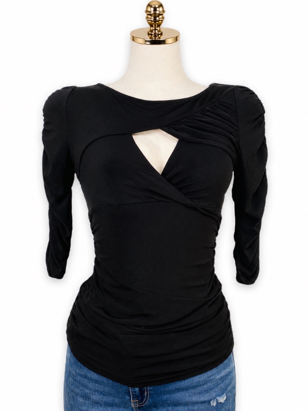 GUESS Black Ruched Cutout Bodycon Top ✨ Open Back Sexy Night Out Clubwear Medium